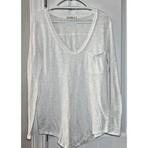 Free People We The Free White Slub Tee Small V Neck Long Sleeve Pocket Top Light